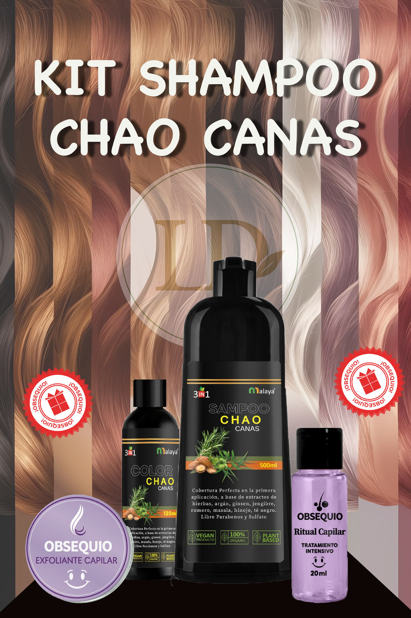 Kit Shampoo Chao Canas 3 en 1 + Obsequios Exclusivos (Exfoliante de Cafe + Ampolla Capilar)